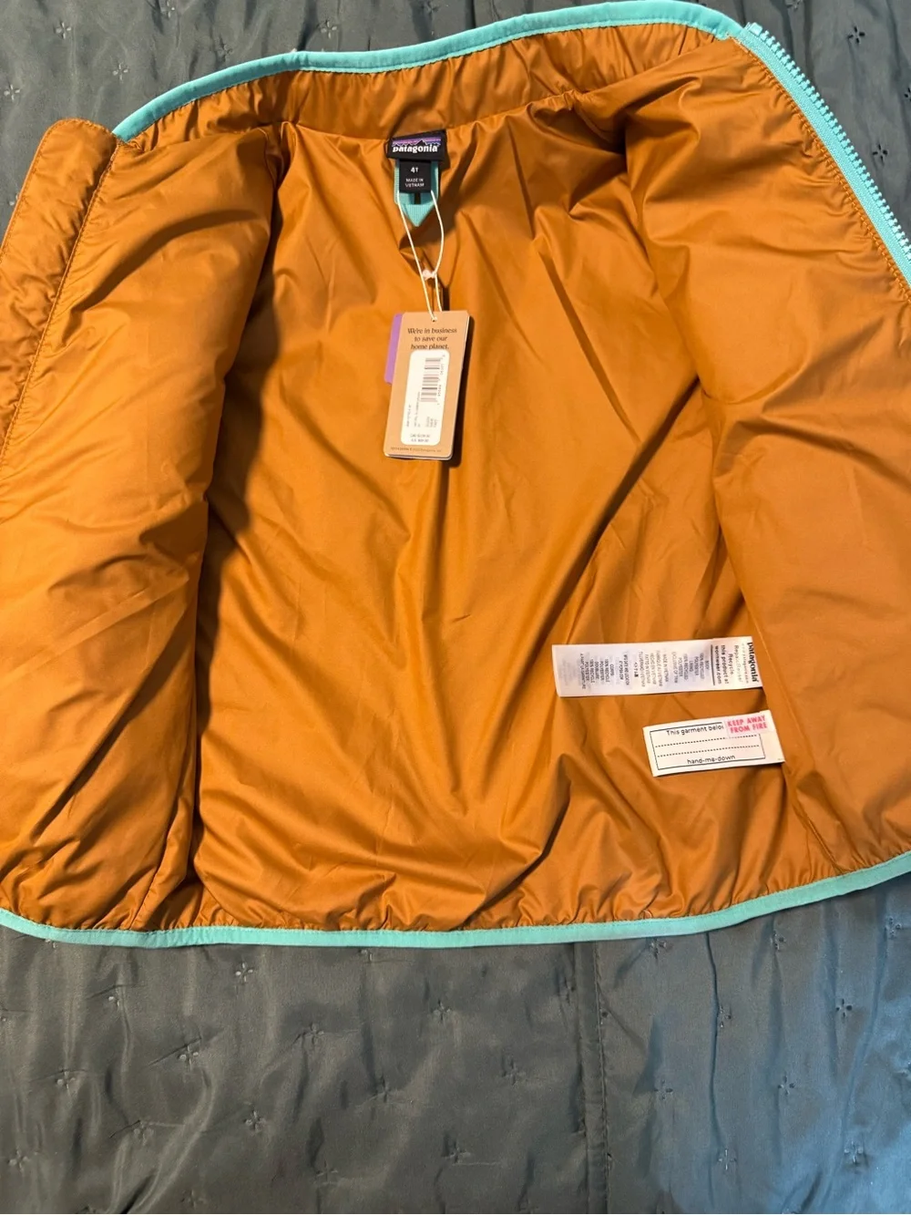 Patagonia Baby Retro-X Jacket 4T NWT Sherpa Jacket with Teal Trim and Tan Pocket
